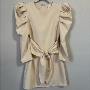 TCEC Cream Round-Neck Mini Dress with Back Zip